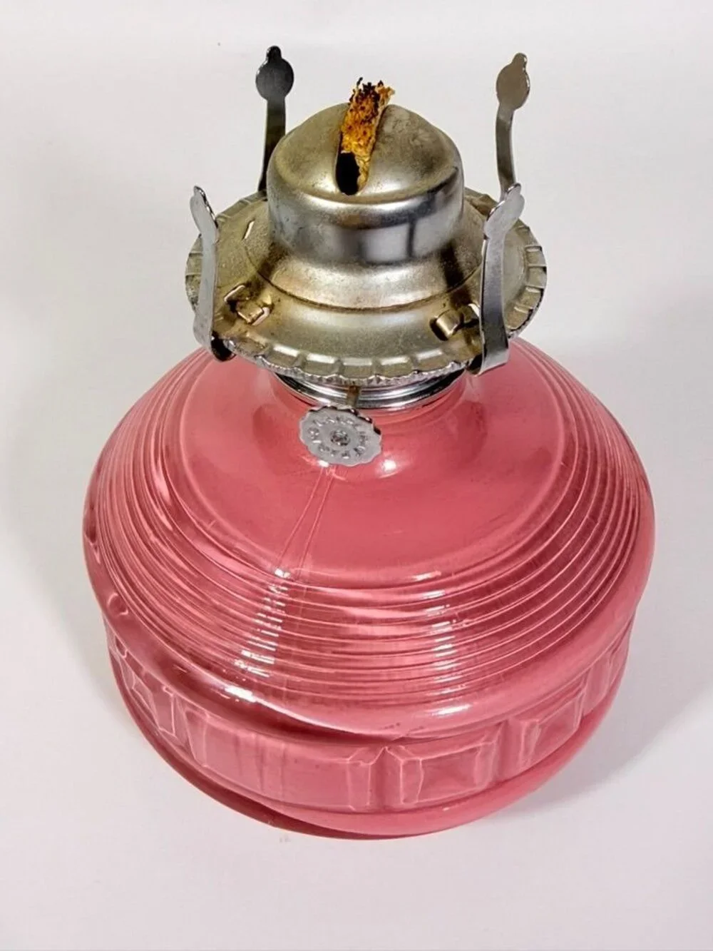 Oil Lamp LampLight Farms Sommerset Traditional Vintage  - Rose Colored  Etched